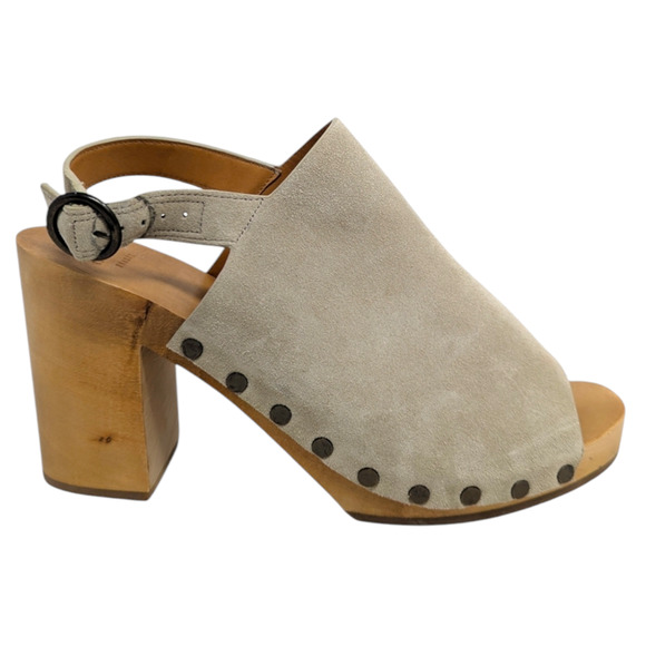 Sezane Dakota Stone High Heel Beige Clogs Mules Sandals 40 - Picture 1 of 8